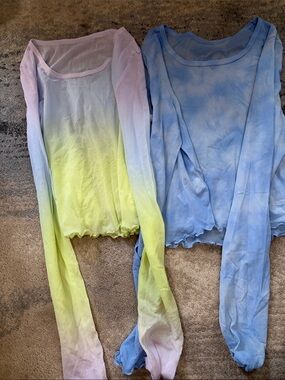 Aerie Sheer Ombre Long-Sleeve Top - Yellow to Lavender & Light Blue